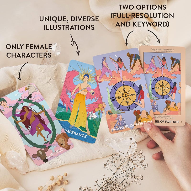 Wyspell Feminine Tarot Deck – Borderless Tarot Cards with Guide Book for Beginners – Beginner Playing Cards Set - Image 3